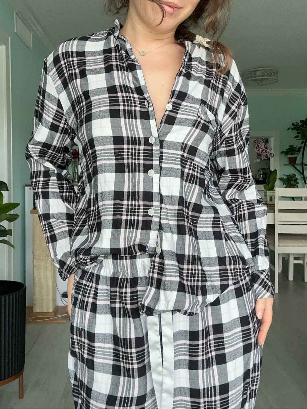 Victoria’s Secret Black White Plaid Flannel Pajama Set Sz S
